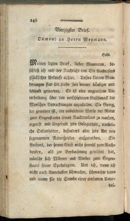 Vierzigster Brief. Osmond an Herrn Weymann.