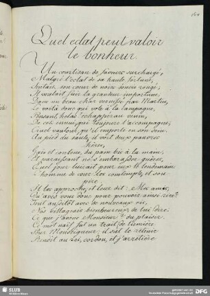 [Text 73:] Quel eclat peut valoir le bonheur.