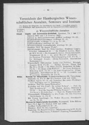 Verzeichnis der Hamburgischen Wissenschaftlichen Anstalten, Seminare und Institute