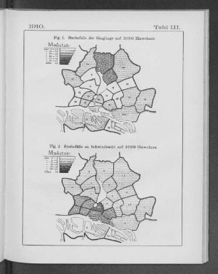 Tafel III. 1910. Fig. 2. Sterbefälle an Schwindsucht auf 10000 Einwohner.