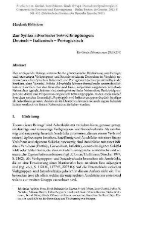 Zur Syntax adverbialer Satzverknüpfungen: Deutsch – Italienisch – Portugiesisch