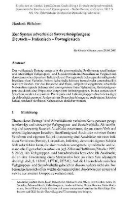 Zur Syntax adverbialer Satzverknüpfungen: Deutsch – Italienisch – Portugiesisch
