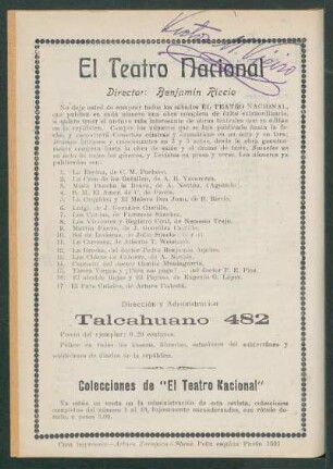[Obras publicadas de] El Teatro Nacional