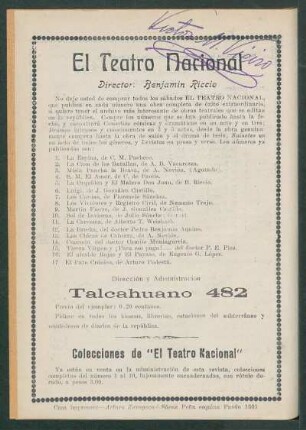 [Obras publicadas de] El Teatro Nacional
