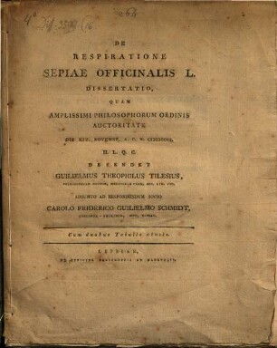 De respiratione sepiae officinalis L. : dissertatio