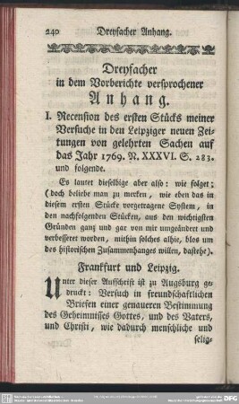 Dreyfacher in dem Vorberichte versprochener Anhang