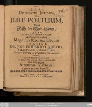 Disputatio Iuridica, De Iure Portuum