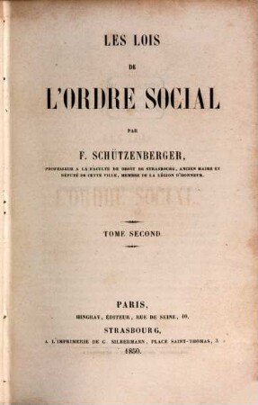 Les lois de l'ordre social, 2