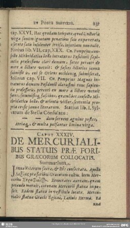 Caput XXXIV. De Mercurialibus Statuis Prae Foribus Graecorum Collocatis