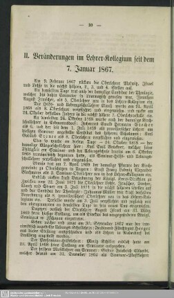 II. Veränderungen im Lehrer-Kollegium seit dem 7. Januar 1867