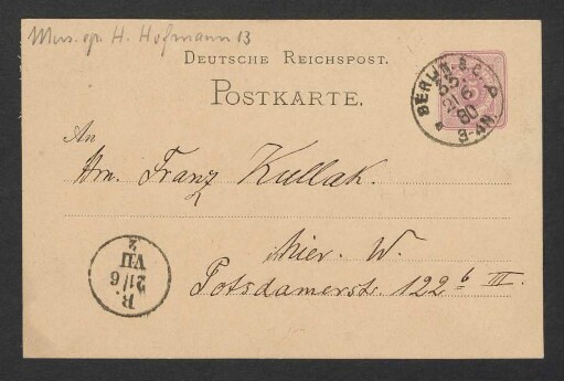 Postkarte an Franz Kullak : 21.06.1880