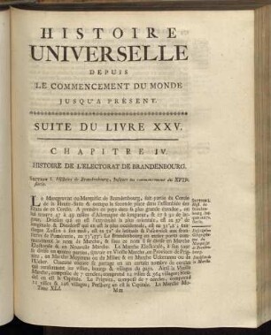 Suite du Livre XXV. Chapitre IV. Histoire de L´Electorat de Brandenbourg.