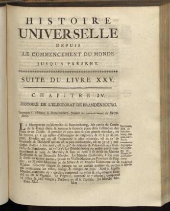 Suite du Livre XXV. Chapitre IV. Histoire de L´Electorat de Brandenbourg.