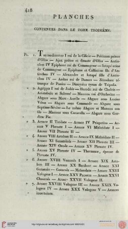 Planches contenues dans le tome troisème