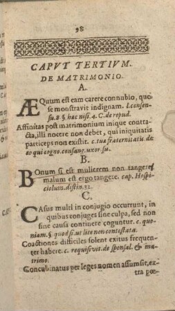 Capvt Tertivm. De Matrimonio.