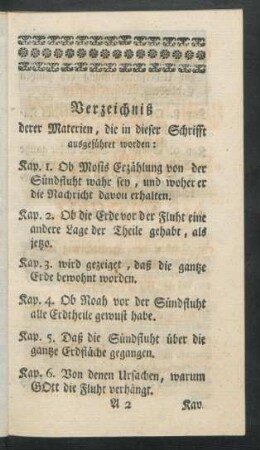 Verzeichniß derer Materien, die in dieser Schrifft ausgeführet worden