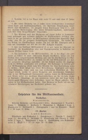 Lehrplan für die Missionsanstalt