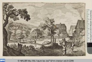 Landstraße, Bauernhäuser und Pferdeweide
