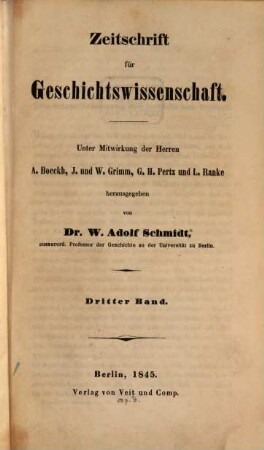 Zeitschrift für Geschichtswissenschaft. 3. 1845