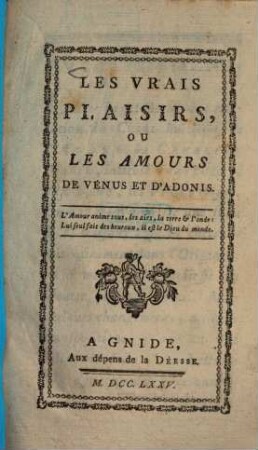 Les vrais Plaisirs, ou les amours de Vénus et d'Adonis
