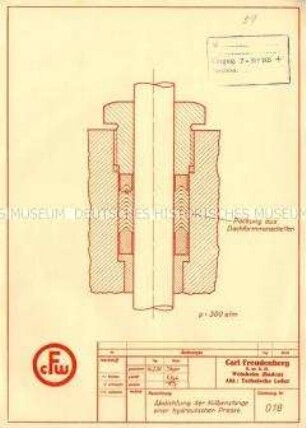 Abdichtung der Kolbenstange einer hydraulischen Presse / Zeichnung Nr 018