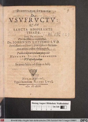Disputatio Iuridica De Usufructu