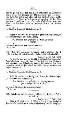 Erhebung von Zeugnisgebühren bei höheren Lehranstalten : [C. Höhere Lehranstalten]
