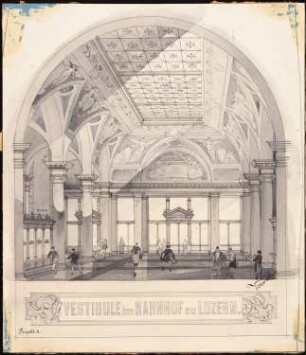 Bahnhof, Luzern Projekt A: Perspektivische Innenansicht des Vestibüls