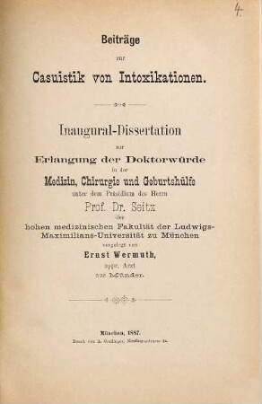 Beiträge zur Casuistik von Intoxikationen : Inaug.-Diss.