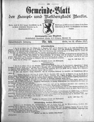 1917,43: Nr. 43, 28. Oktober 1917
