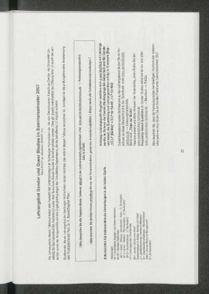 Lehrangebot Gender und Queer Studies im Sommersemester 2007