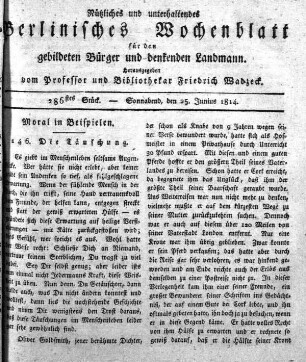 286stes Stueck, Sonnabend, den 25.Junius 1814