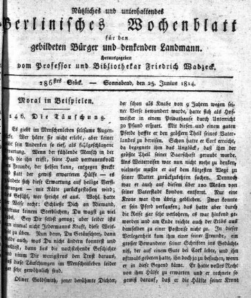 286stes Stueck, Sonnabend, den 25.Junius 1814