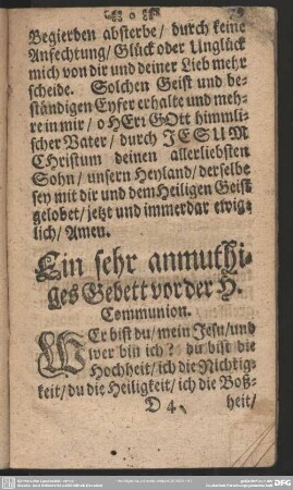 Ein sehr anmuthiges Gebett vor der H. Communion