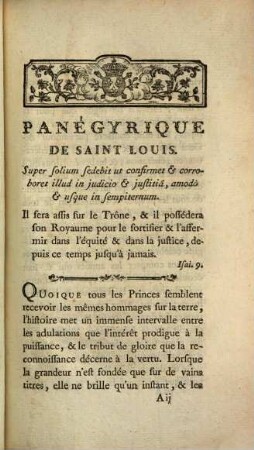Panégyrique de Saint Louis Roi de France : prononcé ... 1772