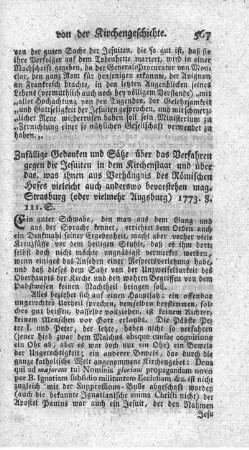 Zufällige Gedanken und Sätze über das Verfahren gegen die Jesuiten in dem Kirchenstaat und über das, was ihnen aus Verhängniß des römischen Hofes vielleicht auch anderswo bevorstehen mag.