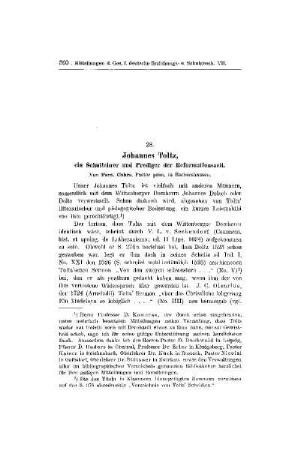 Johannes Toltz, ein Schullehrer und Prediger der Reformationszeit