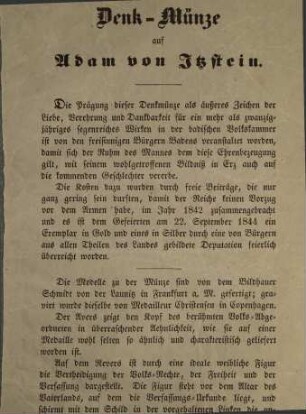 Denk-Münze auf Adam von Itzstein