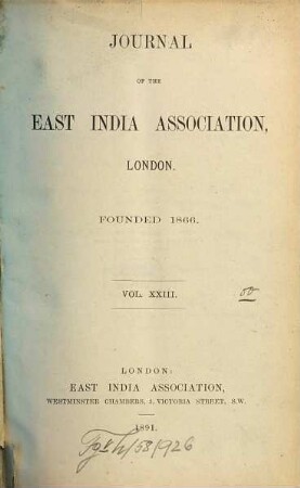 Journal of the East India Association. 23. 1891