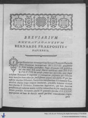 Breviarium extravagantium Bernardi praepositi papiensis.