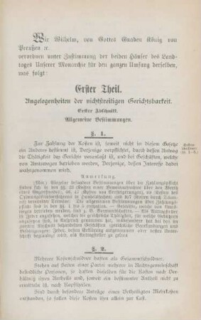 Erster Theil. Angelegenheiten der nichtstreitigen Gerichtsbarkeit