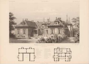 Wohnhaus des Baumeisters Otzen, Berlin: Grundrisse, Perspektivische Ansicht (aus: Architektonisches Skizzenbuch, H. 141/6, 1876)