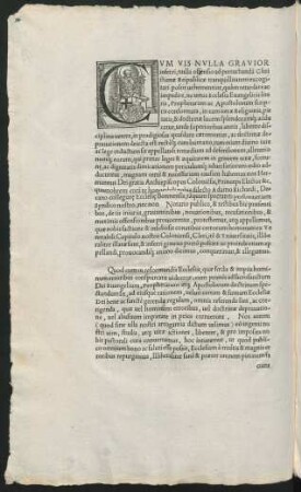 Cum Vis Nulla Gravior inferri, nulla offensio ad perturbanda[m] Christianae Reipublicae ...