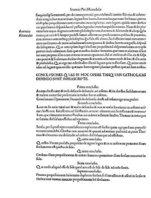 Conclvsiones Qvas In Hoc Opere Tanqvam Catholicas Defendo Svnt Infrascripte.