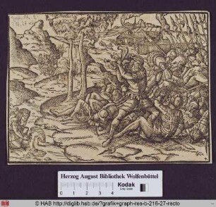 Samson erschlägt 1000 Philister mit der Kinnbacke eines Esels (Richter,15, 15).
