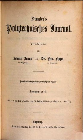 Dingler's polytechnisches Journal. 222, 222. 1876