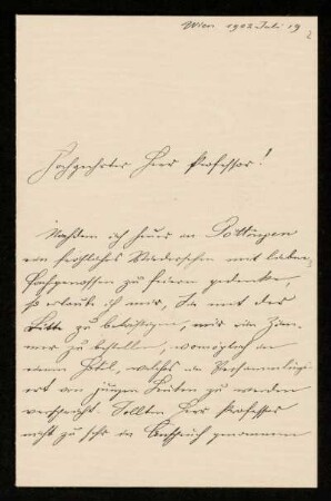 Nr. 2 Brief von Adalbert Prey an Karl Schwarzschild. Wien, 19.7.1902