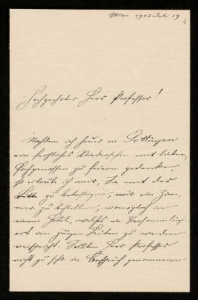 Nr. 2 Brief von Adalbert Prey an Karl Schwarzschild. Wien, 19.7.1902