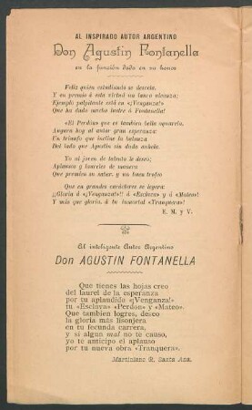 Al inteligente autor argentino Don Agustín Fontanella
