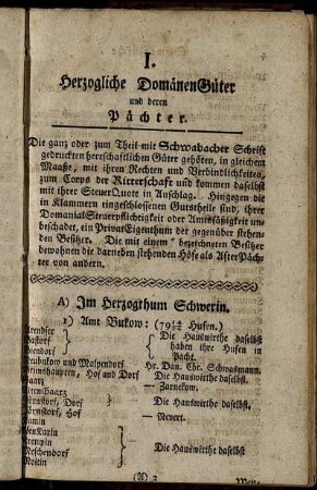I. Herzogliche DomänenGüter und deren Pächter